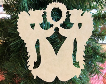 Scherenschnitte hand-cut paper  two angels w/ wreath Christmas ornament, folk art holiday decoration