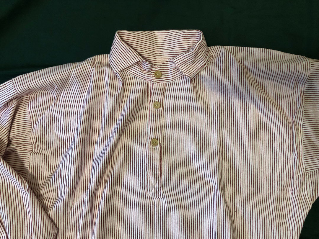 17 Neck striped Flannel Shirt Placket Front W/ 3 Wood Buttons Civil War ...