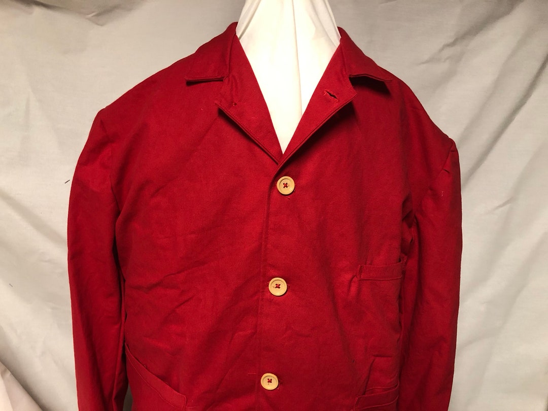 Sz. 40 Sack Jacket, Red Canvas Cotton Lined W/ Cotton Homespun, 3 ...