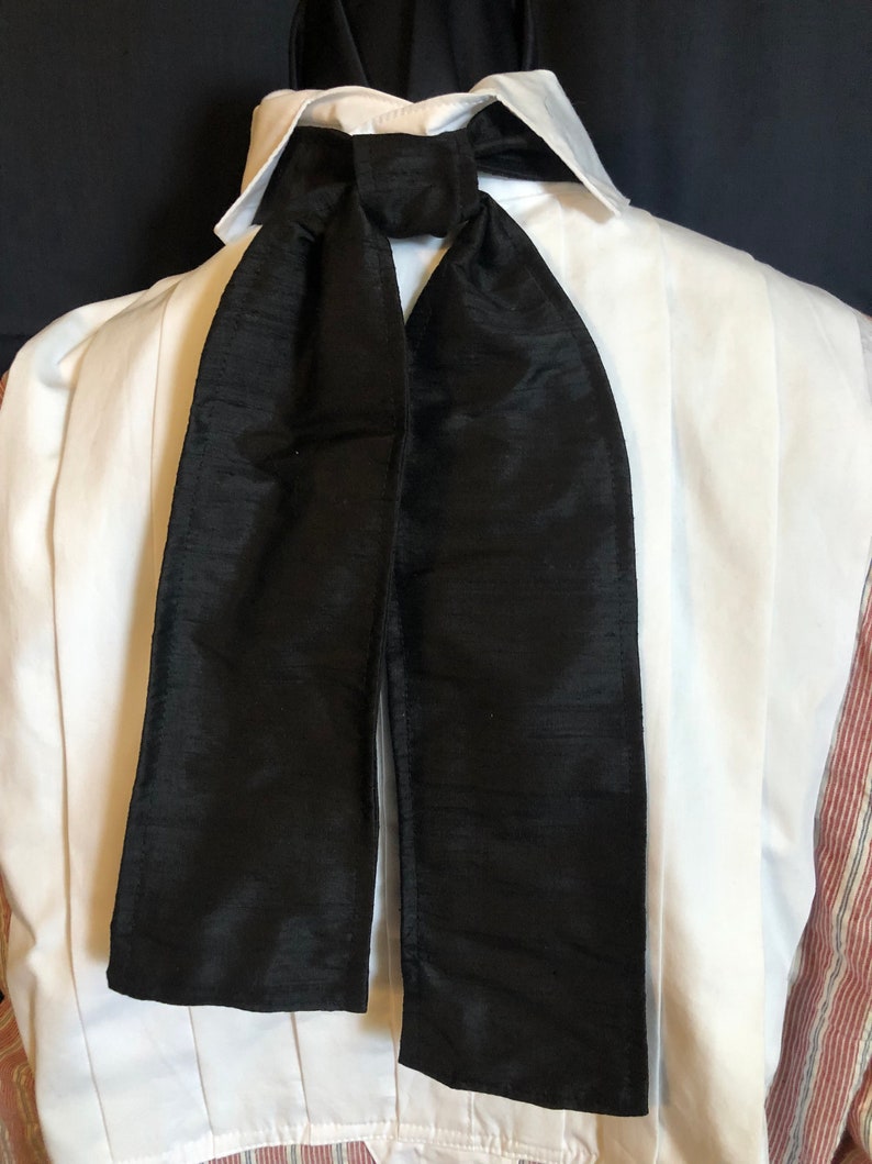 Ascot or Stock style cravat black Dupioni silk Civil War era, saloon, trek reenacting classic, old fashioned, historic, Victorian tie image 2
