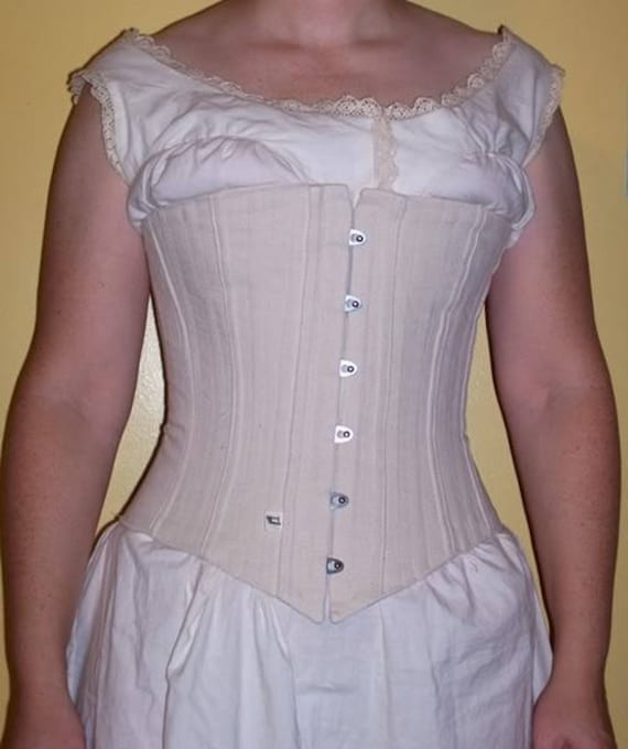 Coutil Corset With Busk And Grommets Mid Bust 16 Flat Etsy