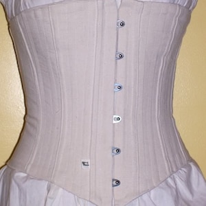 Civil War Era Corset with Busk and Grommets - Mid Bust - 16 Flat steel bones - Cotton duck cloth -Made to Order