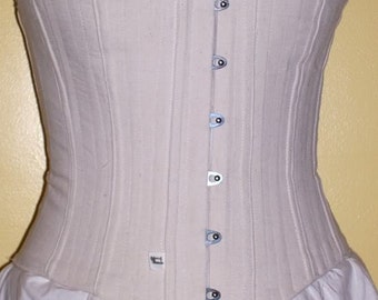 Civil War Era Corset with Busk and Grommets - Mid Bust - 16 Flat steel bones - Cotton duck cloth -Made to Order