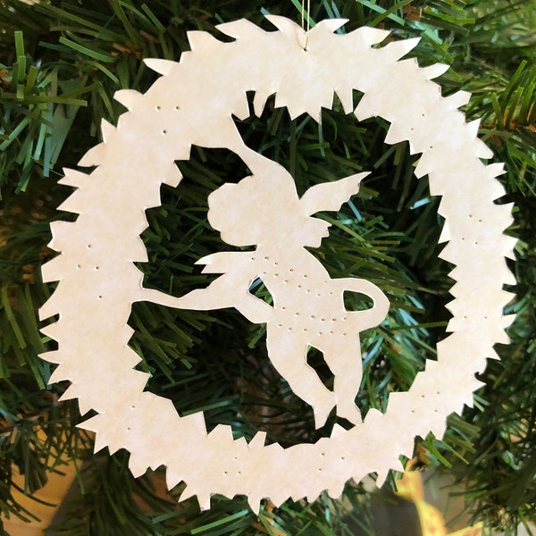 Scherenschnitte hand-cut paper  angel in wreath Christmas ornament, German folk art holiday decoration, mailable gift