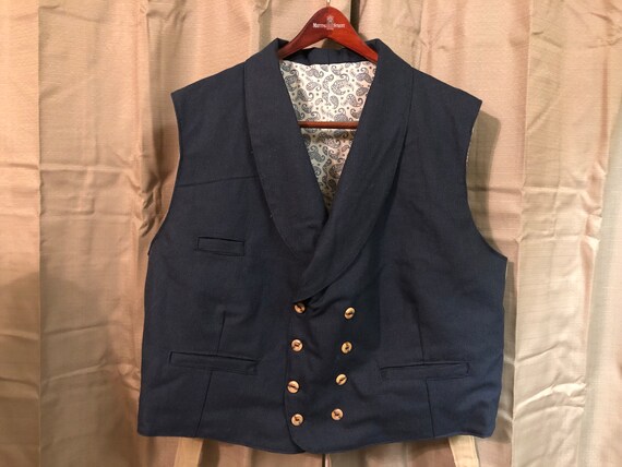 Sz 50 Double Breasted Cotton Waistcoat 3 Pockets Wooden Buttons