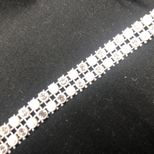 White and silver rhinestone banding trim - double row embellishment - bling by the yard