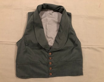 Size 50 - Green Wool Vest / Waistcoat - Shawl/Yoke Collar - Bounding - Historic civilian Civil War reenactment Victorian Dickens Urban