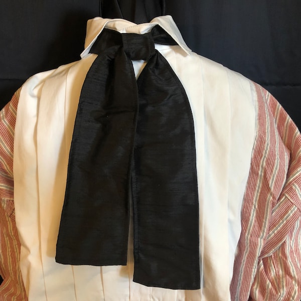 Ascot or Stock style cravat - black Dupioni silk - Civil War era, saloon, trek reenacting - classic, old fashioned, historic, Victorian tie