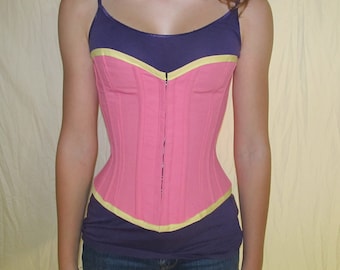 Corset - Choice of Color and Trim - Unlined - custom made - cotton canvas fabric, flexible boning