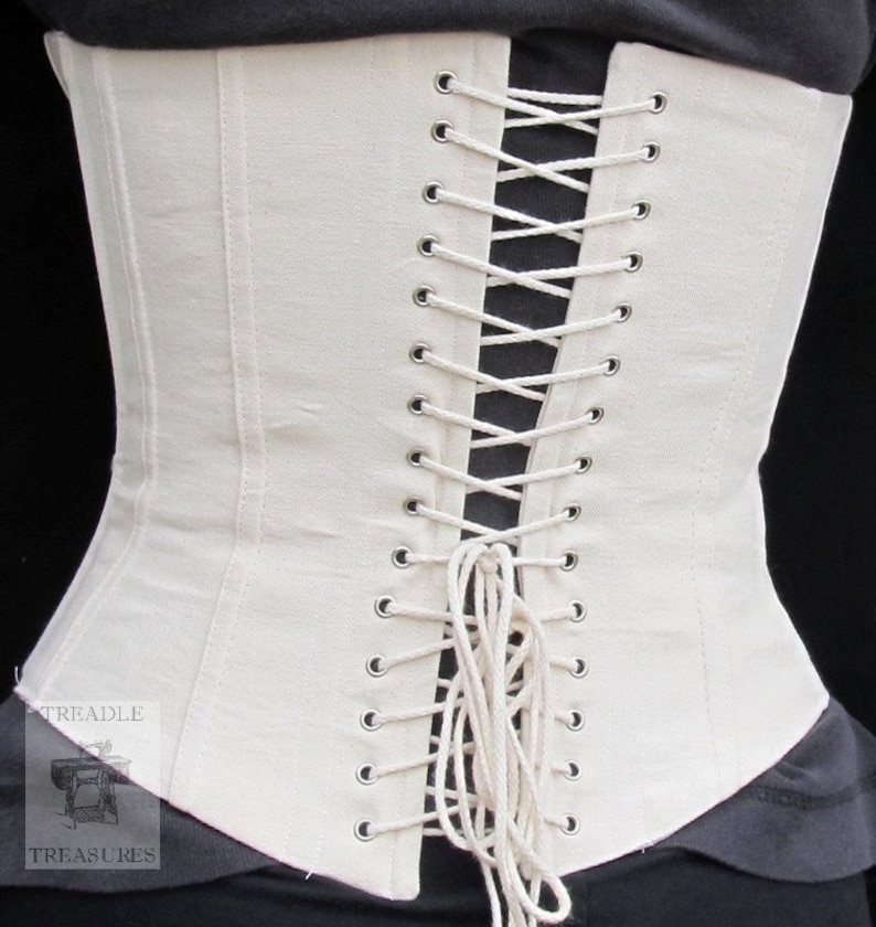 Vintage Corsets, Girdles, Garters, Waist Shapers Civil War Lined Working Corset with Grommets - Custom Made - 1860s Victorian $78.00 AT vintagedancer.com