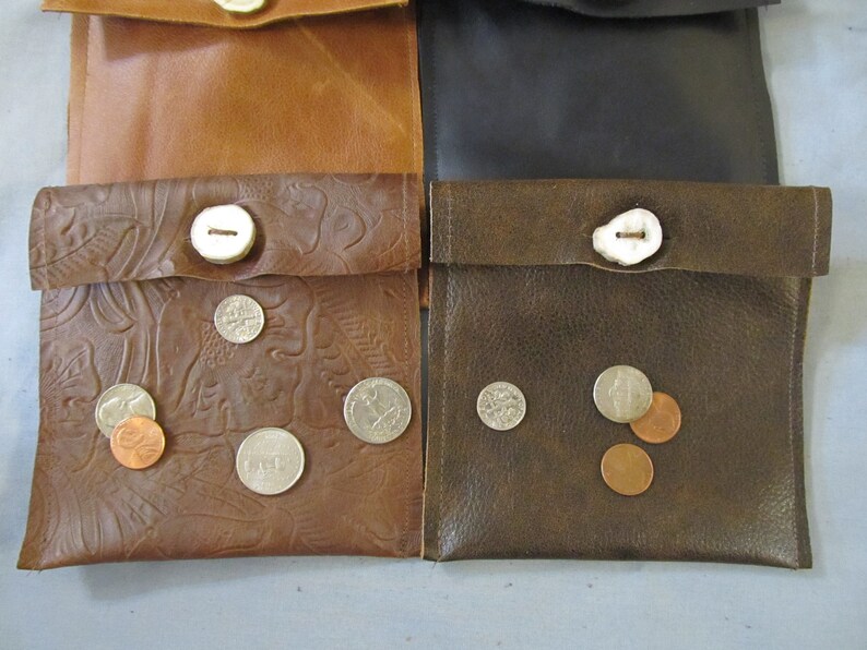 rendezvous 5.5 inches wide by 5.5 high Colonial reenacting Leather Wallet Coin purse antler button closure mountain man Civil War