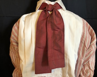 Corbata estilo Ascot o Stock - corbata de seda con rayas rojas - época de la Guerra Civil, salón, recreación histórica - corbata clásica, antigua, histórica, victoriana