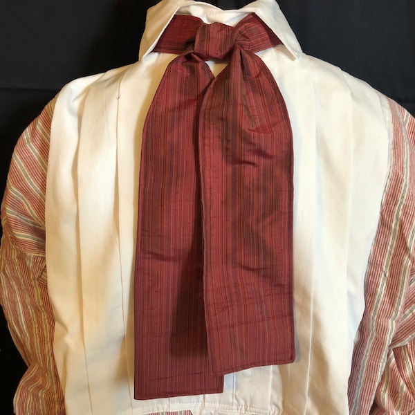 Ascot or Stock style cravat - red strip necktie - Civil War era, saloon, trek reenacting - classic, old fashioned, historic, Victorian tie