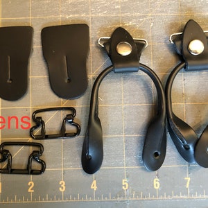 Braces hardware - 2 each of the front leather yokes, back leather tabs and buckles - Historic/Victorian suspender DIY kit - men/boys sizes