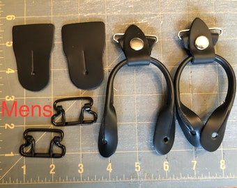 Braces hardware - 2 each of the front leather yokes, back leather tabs and buckles - Historic/Victorian suspender DIY kit - men/boys sizes