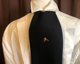 Corbata Ascot o corbata de satén de lana a rayas negras - corbata victoriana histórica - 5" de ancho, forrada del mismo material