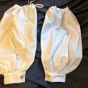 Women&#39;s Victorian Under Sleeves - white cotton, MOP buttons - formal style - twill tape or elastic gathering at top - Civil War reenacting