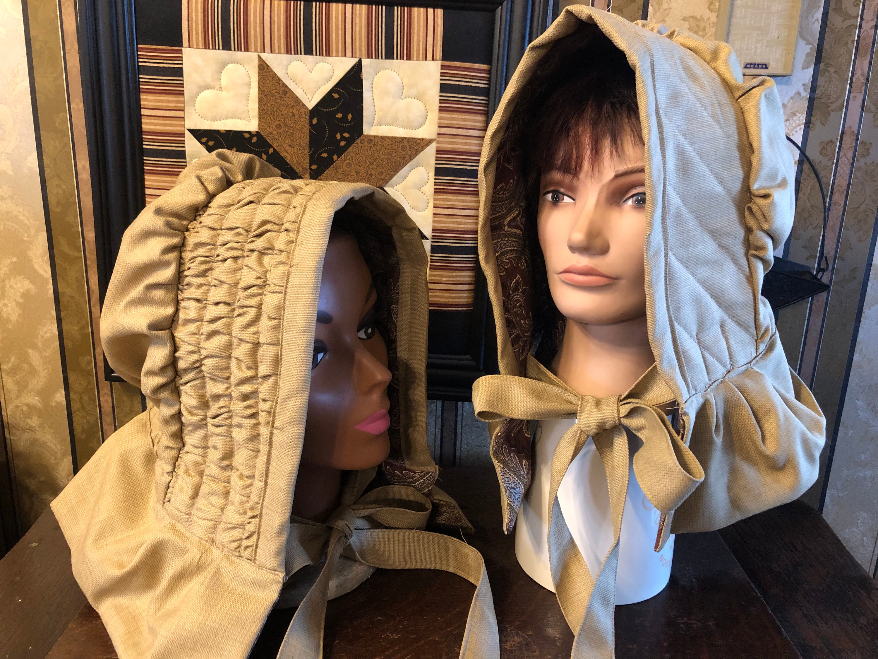 Winter bonnet - gathered or quilted - Historically accurate -Victorian - Civil War reenacting, old fashioned prairie, warm wool hood, trek