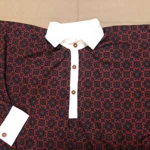 15&quot; Neck - Printed cotton shirt - placket front with three wooden buttons -Civil War reenacting, old west, trek, Victorian, prairie or Urban