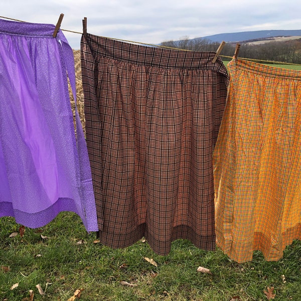 Apron -  patriotic homespun plaid - 36" total length - Colonial / Civil War reenacting - old fashioned prairie full coverage long - half