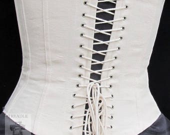 Coutil Lined Working Corset with Grommets - Victorian / 1860's Civil War reenacting - Mid Bust - Custom Made