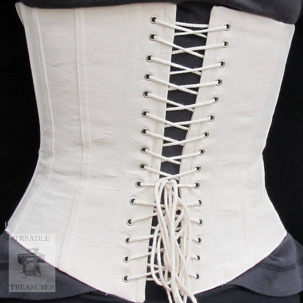 Coutil Lined Working Corset with Grommets - Victorian / 1860's Civil War reenacting - Mid Bust - Custom Made