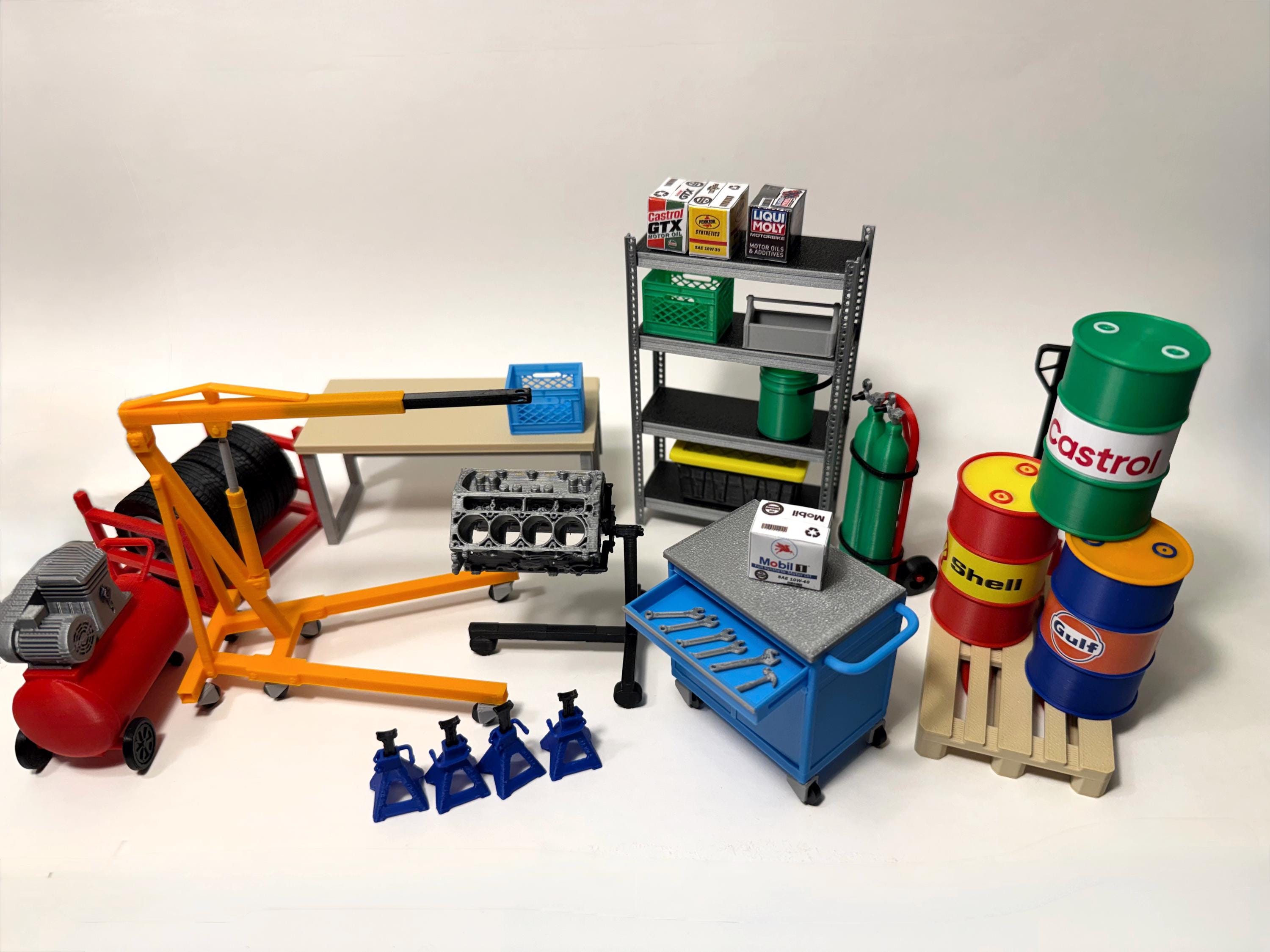 1/18 Scale Garage Diorama Ultimate Kit – Engine Hoist, Tool Chest