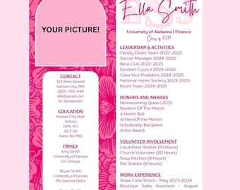 Hot Pink Floral Resume - Perfect for Rush!