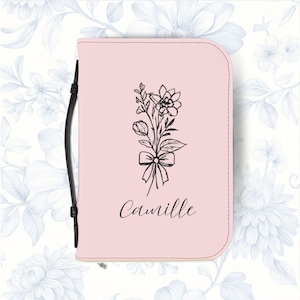 Custom  Birth Month Flower front and back  Bible Cover - Personalize Name, Color, Flower, and Bible Verses