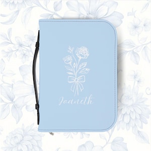 Custom Birth Month Flower Front and Back Bible Cover - Personalize Name, Color, Flower, and Bible Verses