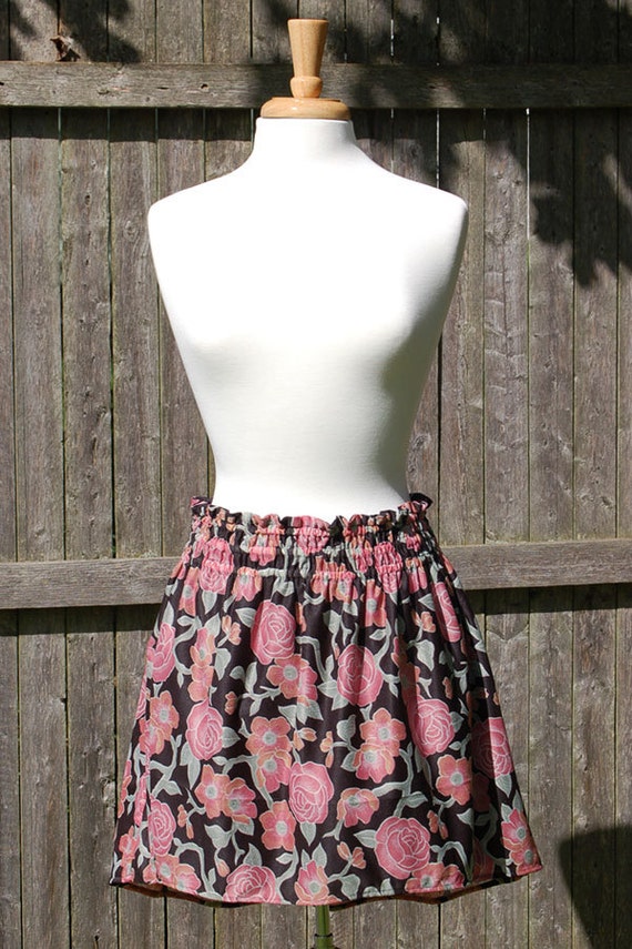 Items similar to Black Pink Floral High-Low Gathered Skirt- Medium on Etsy