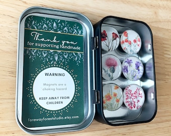 Wildflower Magnet Set- Gift Set for Women- Glass Refrigerator Magnets- Mary Vaux Walcott Flower Art