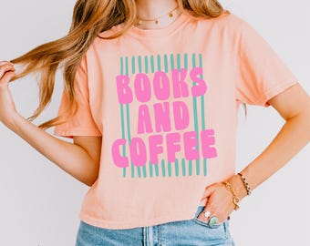 Comfort Colors® Women's Boxy Tee, Books and Coffee Cropped Shirt, Book Shirt, Gift for Book Lover, Bookish TShirt, Reading Shirt