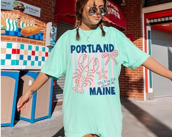 Comfort Colors® Portland Shirt, Maine ME Retro Tee, Trendy Travel Destination Gift, Womens Shirts, Lobstah T-Shirt, Summer Camp Shirt
