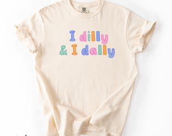 Comfort Colors® Dilly Dally Shirt, Colorful Stripe Tee, Trendy Tshirt, Preppy Girly Design, Spring Summer, Funny Shirts,