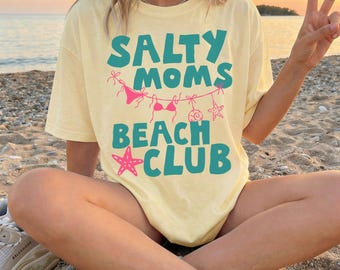 Comfort Colors® Salty Moms Beach Club Shirt, Salty Beach Shirt, Summer Vibes Tee, Aesthetic Beach T-shirt, Girls Trip Shirt, Gift For Mama