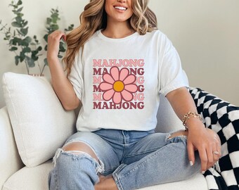 Mahjong Flower T-Shirt, Floral Mahjong Lover Tee