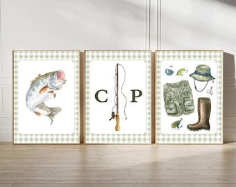 Custom Fishing Nursery Room Wall Art | Boy Nursery Wall Art | Fishing Wall Art | Fishing Nature Nursery Art Decor | Personalized Wall Art