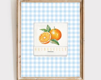 Arte de parede com laranjas de Gainesville | Decoração estética moderna para quarto de faculdade | Decoração para dormitório | Decoração chique para faculdade