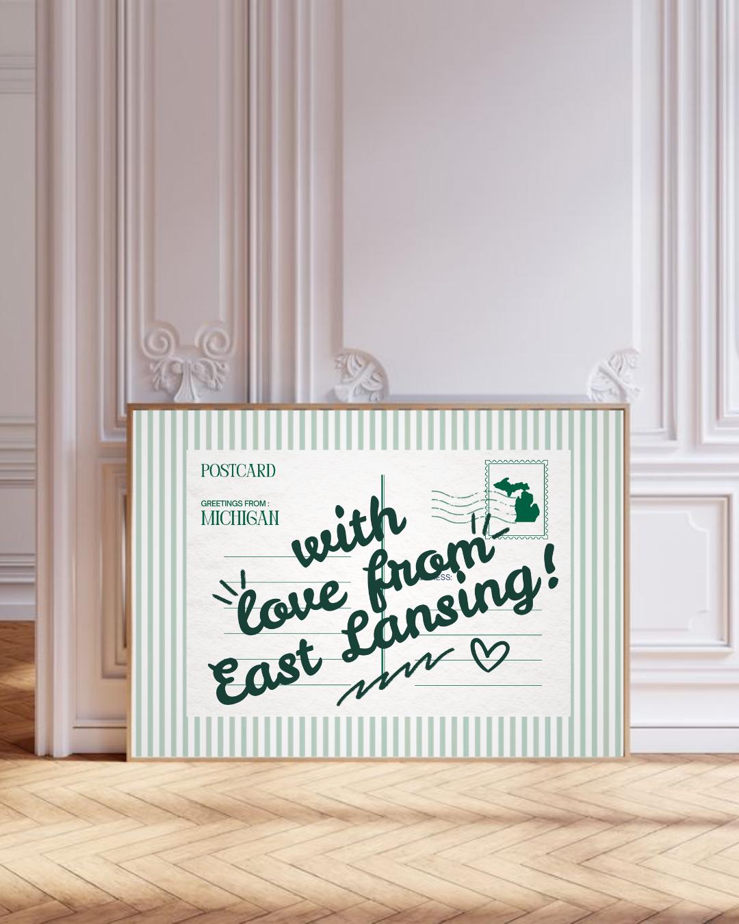 East Lansing Michigan Postcard Wall Art | Trendy Aesthetic College Room Decor | Dorm Decor | Chic College Decor