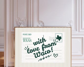 Waco, Texas Postcard Wall Art | Trendy Aesthetic College Room Decor | Dorm Decor | Chic College Decor