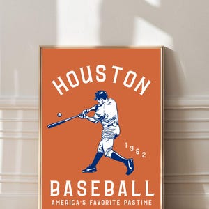 Retro Houston Baseball Print | Aesthetic Mens Wall Decor | Houston Astros Inspired | MLB Poster | Sports Fan Gift Poster | Mens Dorm Decor
