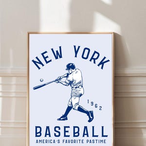 Retro New York Baseball Print | Aesthetic Mens Wall Decor | New York | Sports Fan Gift Poster | Mens Dorm Decor