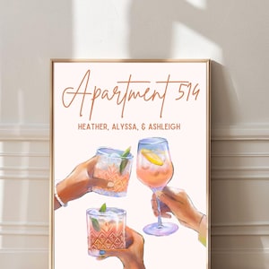 Benutzerdefinierte Mitbewohner trinken Wandkunst | Trendy College Wohnung Wohnheim Dekor | Barwagen Dekor | Cocktail-Poster | Personalisierte Wandkunst