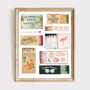 Vintage Florida Matchbook Print | Watercolor Matchbox Print | Coastal Matchbox Print | Florida Cute Matchbook Poster | Trendy Matches Poster