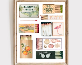 Vintage Florida Matchbook Print | Watercolor Matchbox Print | Coastal Matchbox Print | Florida Cute Matchbook Poster | Trendy Matches Poster