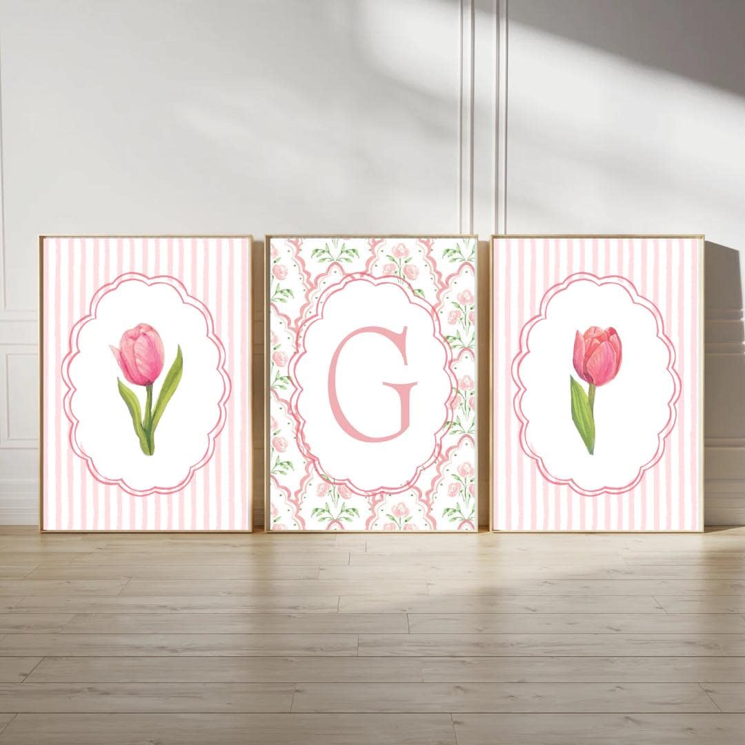 Custom Pink Floral Nursery Wall Art | Tulip Wildflowers Prints | Preppy ...
