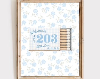 Custom Blue Roommate Matchbox Wall Art | Trendy College Apartment Dorm Decor | Bar Cart Decor | Matchbox Poster | Personalized Wall Art