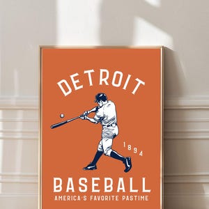 Retro Detroit Baseball Print | Aesthetic Mens Wall Decor | Sports Fan Gift Poster | Mens Dorm Decor