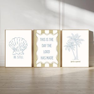 Christian Vintage Coastal Prints Set of 3 Christian Wall Art | Bible Verse Decor | Trendy Aesthetic Room Decor | Apartment Trendy Preppy